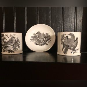 Vintage Crown Staffordshire England, Thomas Bewick, Small Dish and 2 Cups Birds